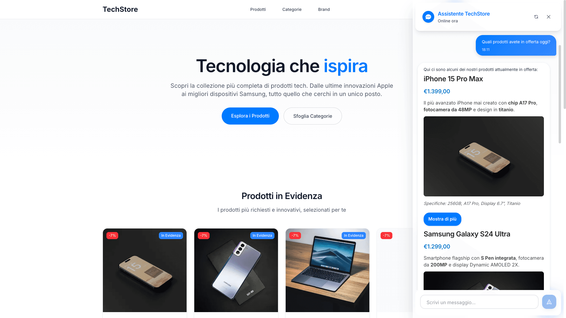Demo dell'AI per e-commerce in azione - assistente virtuale e automazione vendite