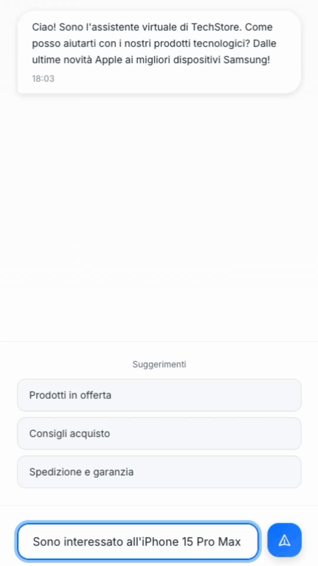 Esempio di chatbot AI per e-commerce in azione